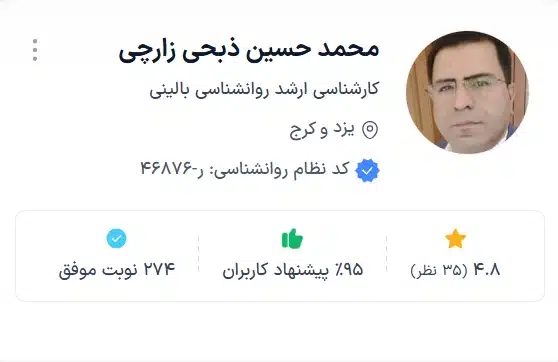 محمد حسین ذبحی زارچی بهترین دکتر روانشناس یزد